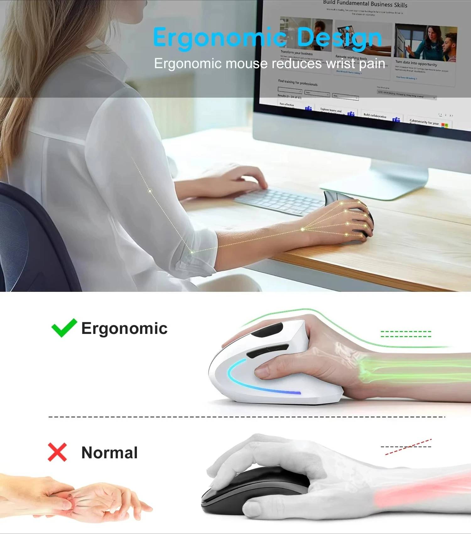 Vertical Ergonomic Gaming Mouse Wireless Rechargeable Gamer